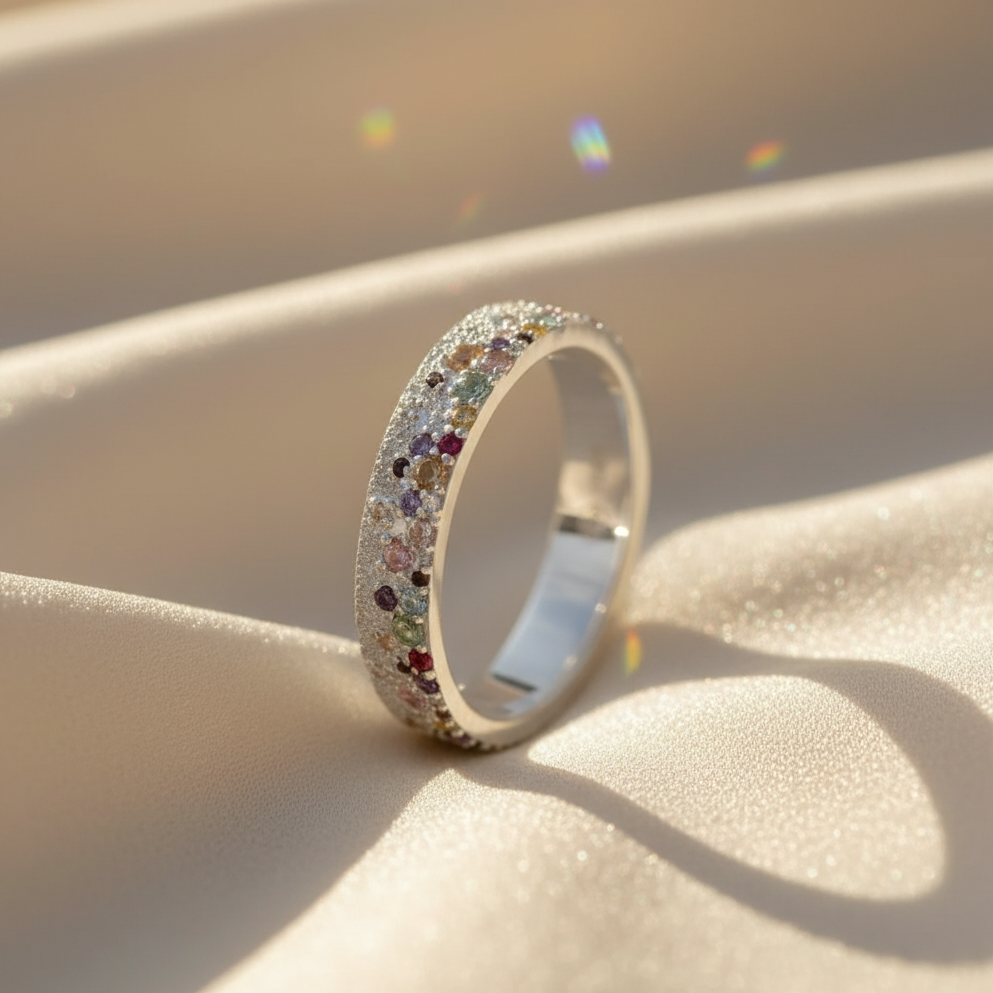 Anneau (deux tiers) "Willow" en argent glitter serti de zircons pour bague mood interchangeable
