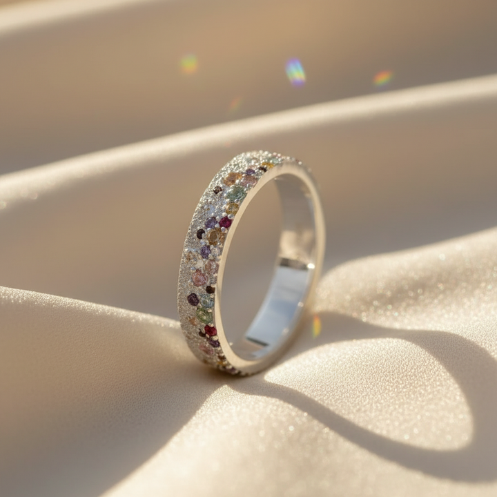 Anneau (deux tiers) "Willow" en argent glitter serti de zircons pour bague mood interchangeable