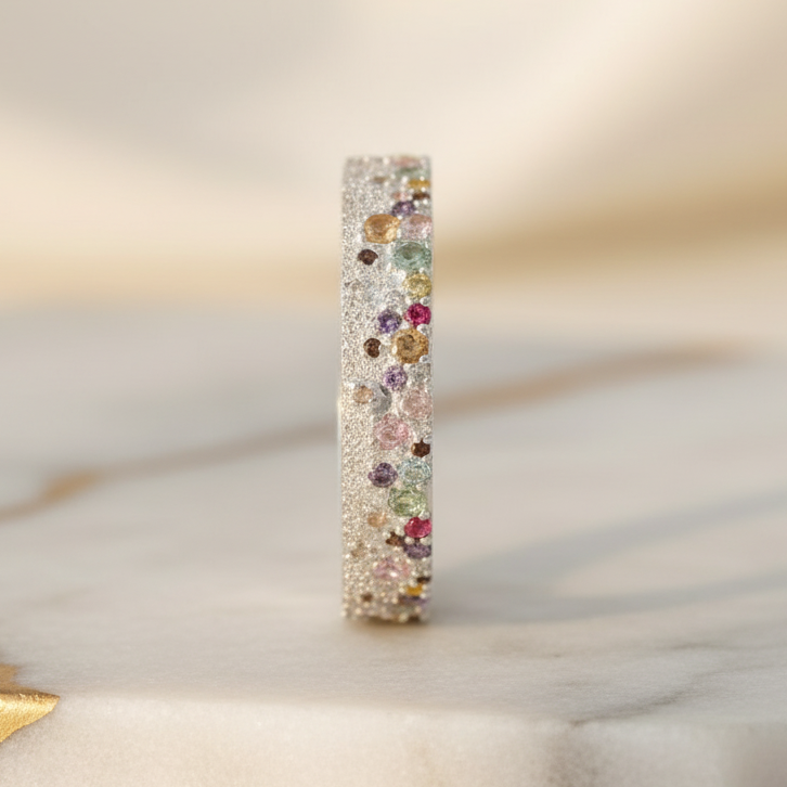 Anneau (deux tiers) "Willow" en argent glitter serti de zircons pour bague mood interchangeable