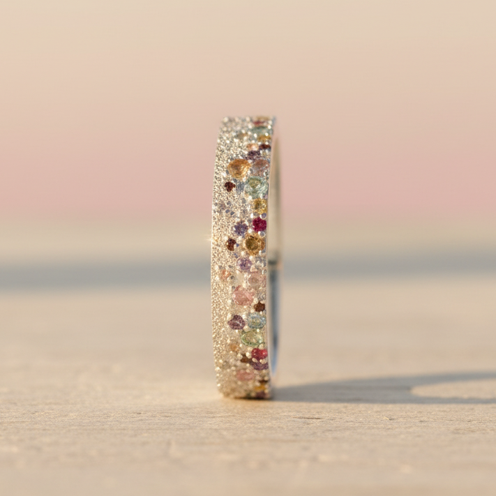 Anneau (deux tiers) "Willow" en argent glitter serti de zircons pour bague mood interchangeable