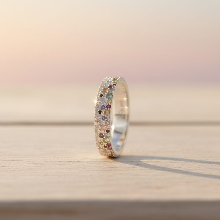 Anneau (deux tiers) "Willow" en argent glitter serti de zircons pour bague mood interchangeable
