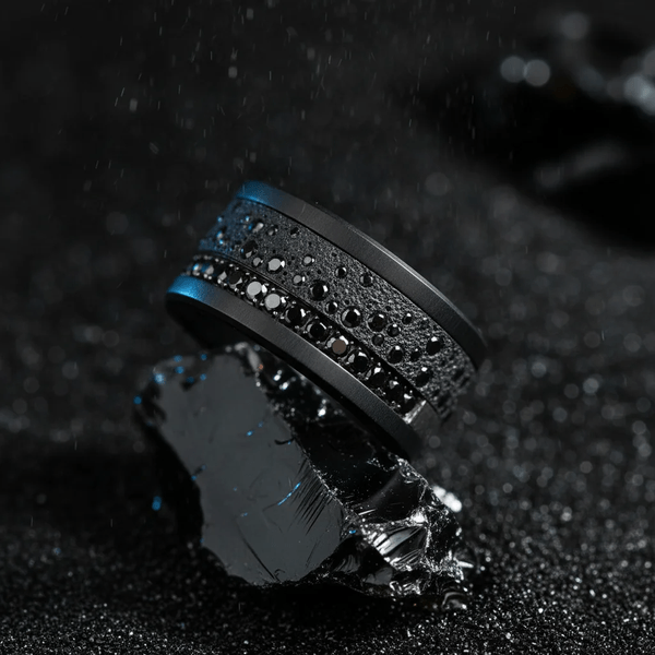 Anneau (deux tiers) "Willow Black" en argent glitter noir serti de zircons noirs pour bague mood interchangeable