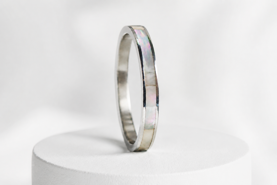 Anneau (medium) "Alba – Nácar Inlay en argent nacré - medium" en argent pour bague mood interchangeable