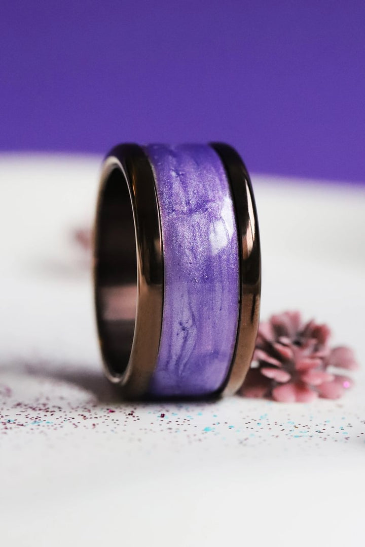 Améthyste Boréale 🔮  anneau (addon) en argent 925 avec un revêtement en émail violet nacré