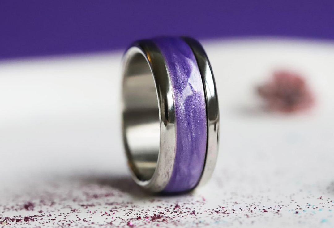 Améthyste Boréale 🔮 anneau (deux tiers) en argent 925 avec un revêtement en émail violet nacré