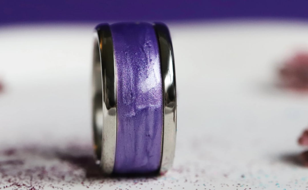 Améthyste Boréale 🔮  anneau (addon) en argent 925 avec un revêtement en émail violet nacré