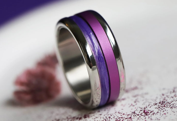 Améthyste Boréale 🔮 anneau (medium) en argent 925 avec un revêtement en émail violet nacré