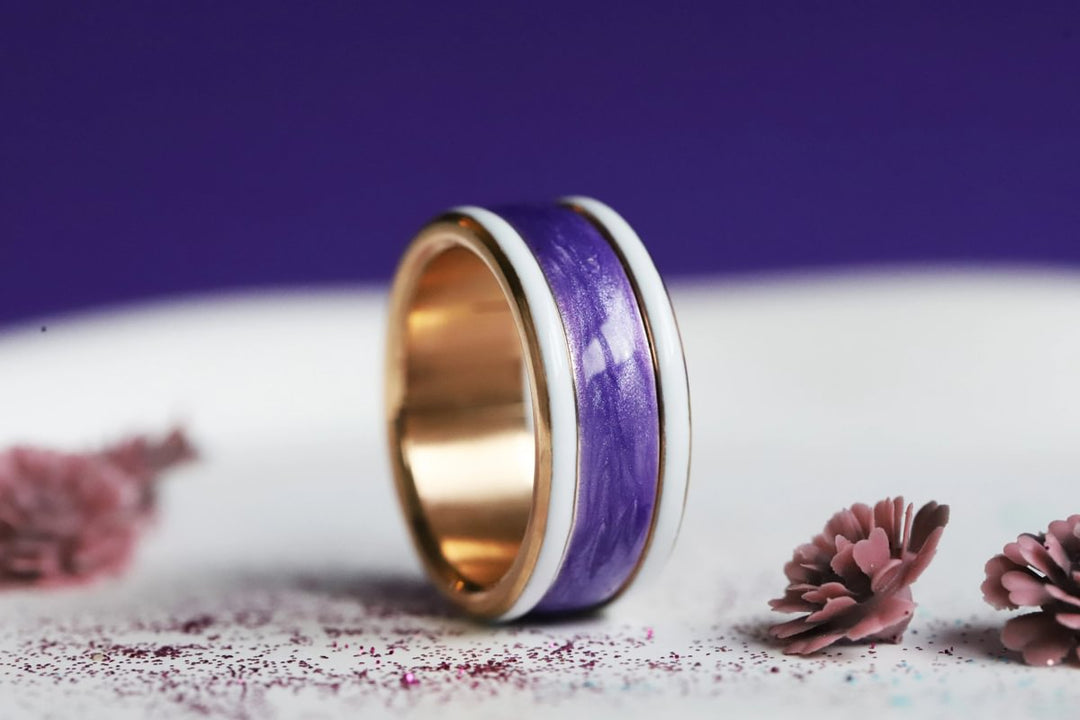 Améthyste Boréale 🔮 anneau (deux tiers) en argent 925 avec un revêtement en émail violet nacré