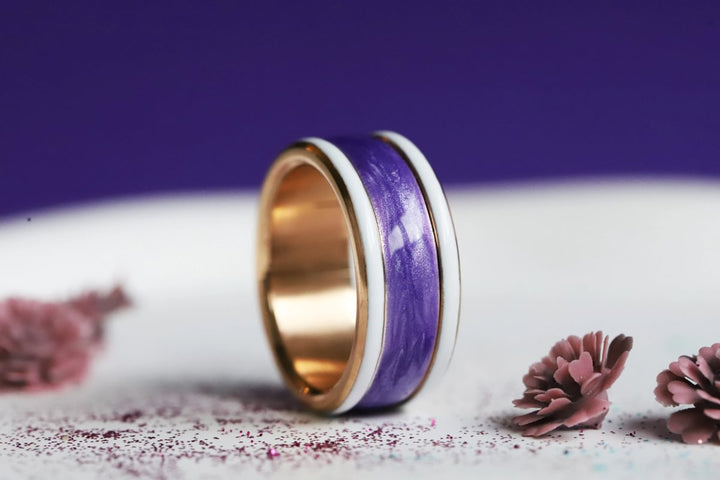 Améthyste Boréale 🔮 anneau (deux tiers) en argent 925 avec un revêtement en émail violet nacré