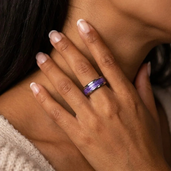 Améthyste Boréale 🔮 anneau (deux tiers) en argent 925 avec un revêtement en émail violet nacré