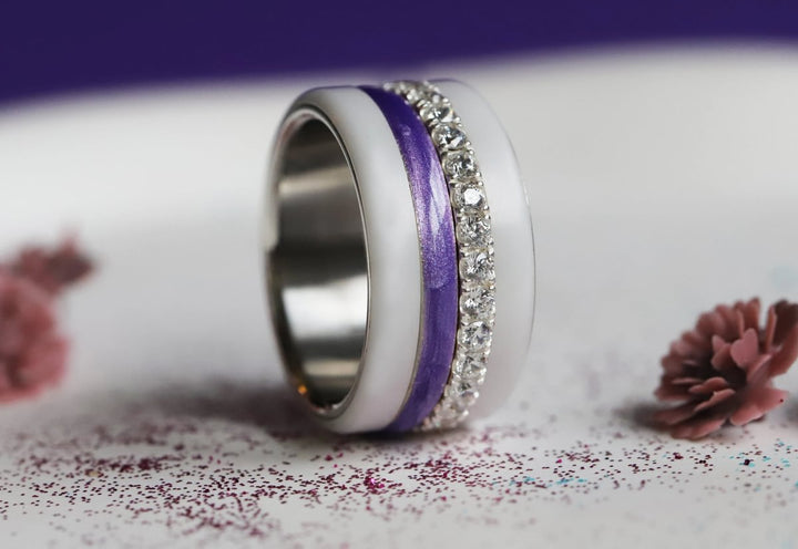 Améthyste Boréale 🔮 anneau (medium) en argent 925 avec un revêtement en émail violet nacré