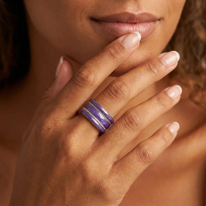 Améthyste Boréale 🔮 anneau (deux tiers) en argent 925 avec un revêtement en émail violet nacré