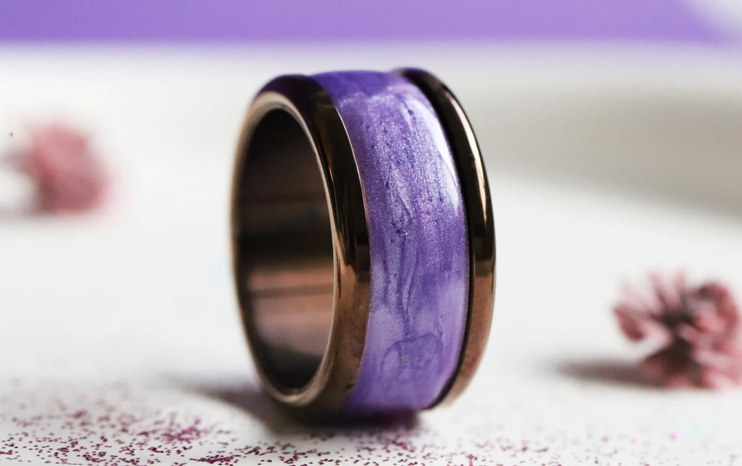 Améthyste Boréale 🔮  anneau (addon) en argent 925 avec un revêtement en émail violet nacré