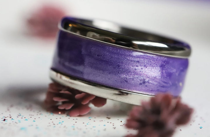 Améthyste Boréale 🔮  anneau (addon) en argent 925 avec un revêtement en émail violet nacré