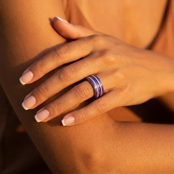 Améthyste Boréale 🔮 anneau (medium) en argent 925 avec un revêtement en émail violet nacré