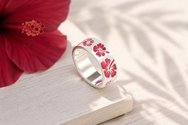 💍 Anneau (addon) "Hibiscus" en argent émaillé