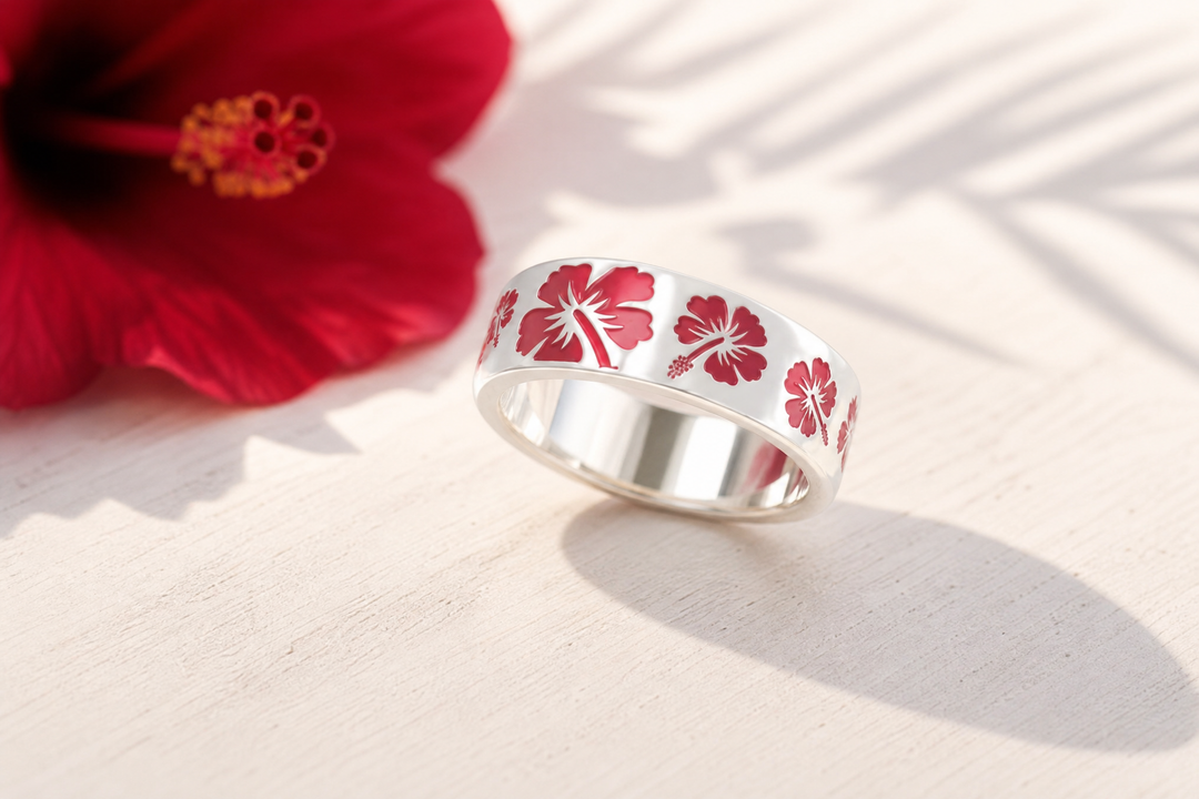 💍 Anneau (addon) "Hibiscus" en argent émaillé