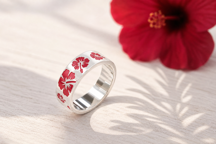 💍 Anneau (addon) "Hibiscus" en argent émaillé