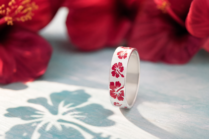 💍 Anneau (deux tiers) "Hibiscus" en argent émaillé
