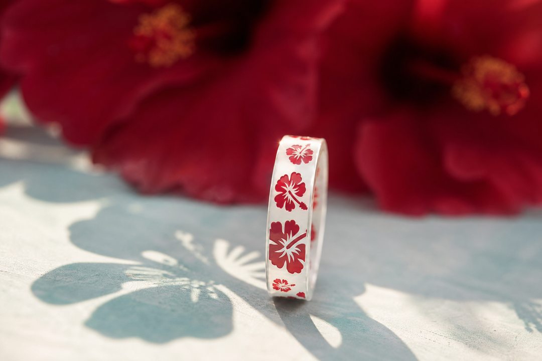 💍 Anneau (deux tiers) "Hibiscus" en argent émaillé
