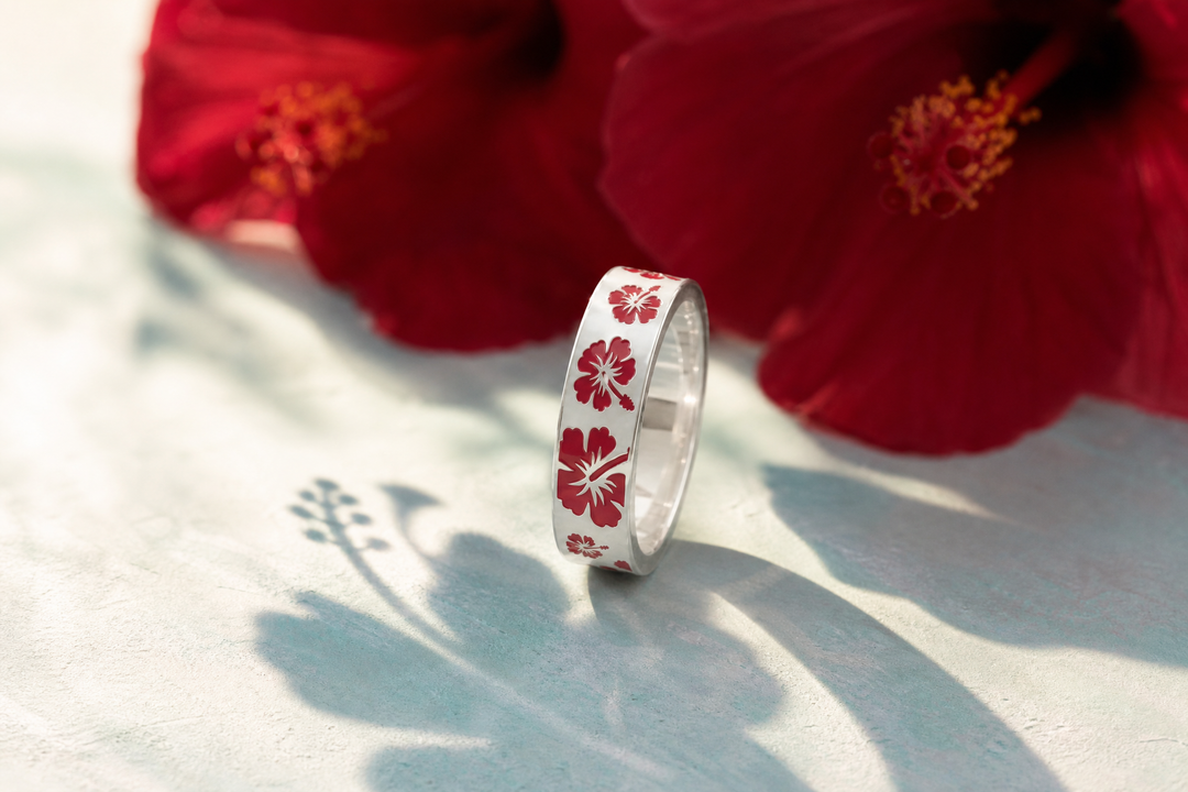 💍 Anneau (deux tiers) "Hibiscus" en argent émaillé