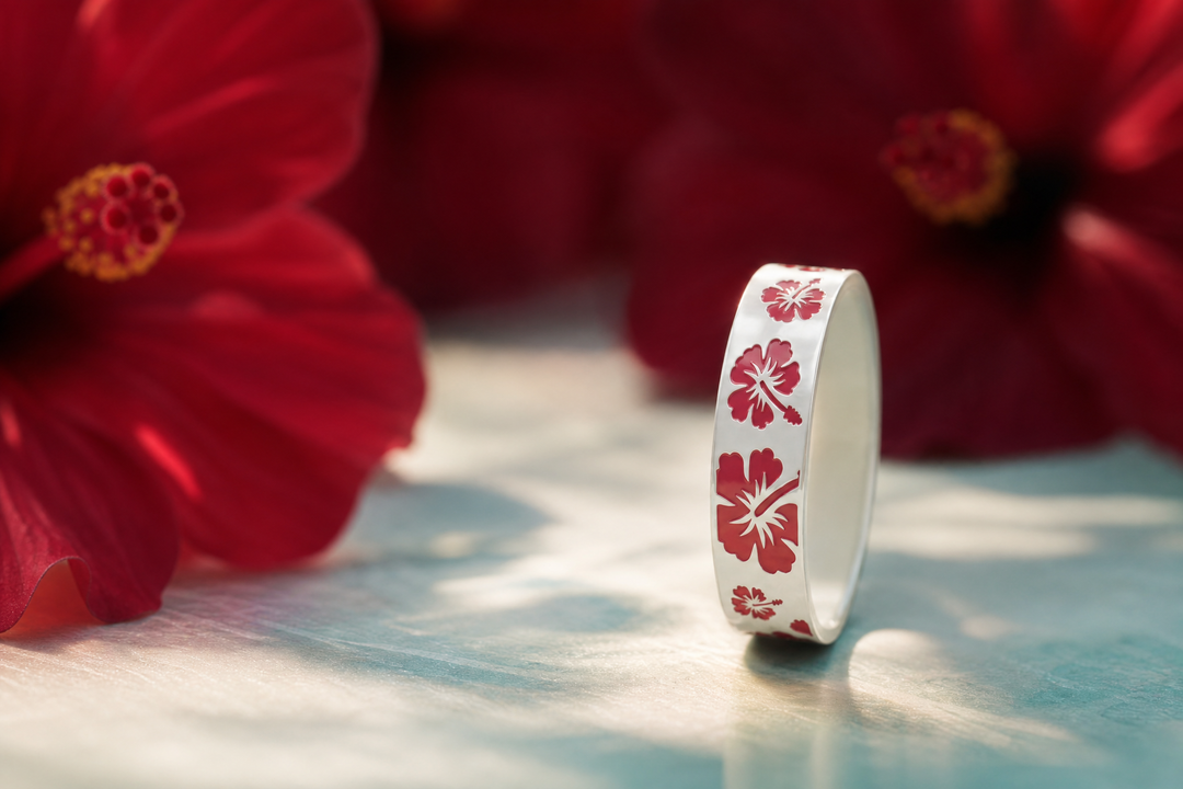 💍 Anneau (deux tiers) "Hibiscus" en argent émaillé