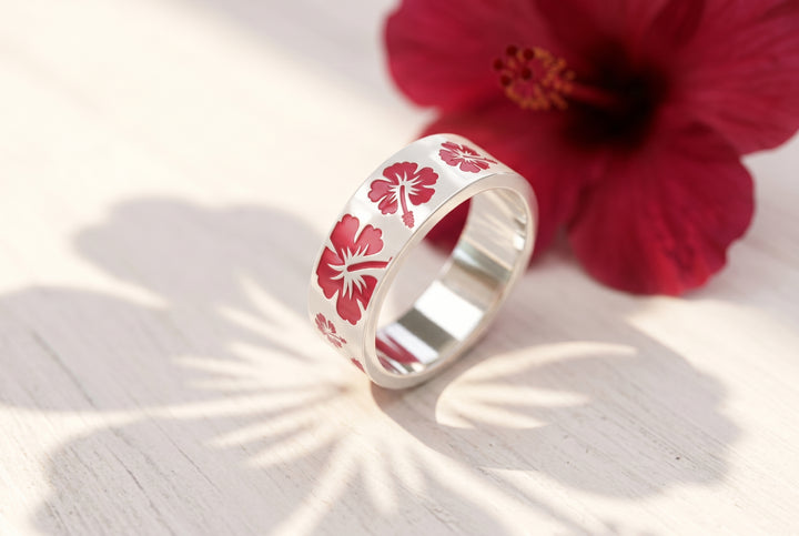 💍 Anneau (addon) "Hibiscus" en argent émaillé