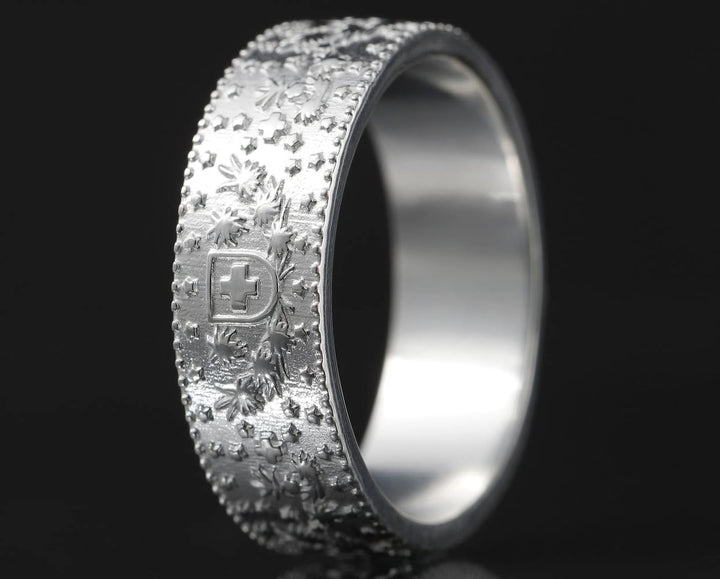 anneau mood en argent 925 poli avec motifs de pièce de monnaie suisse helvetia