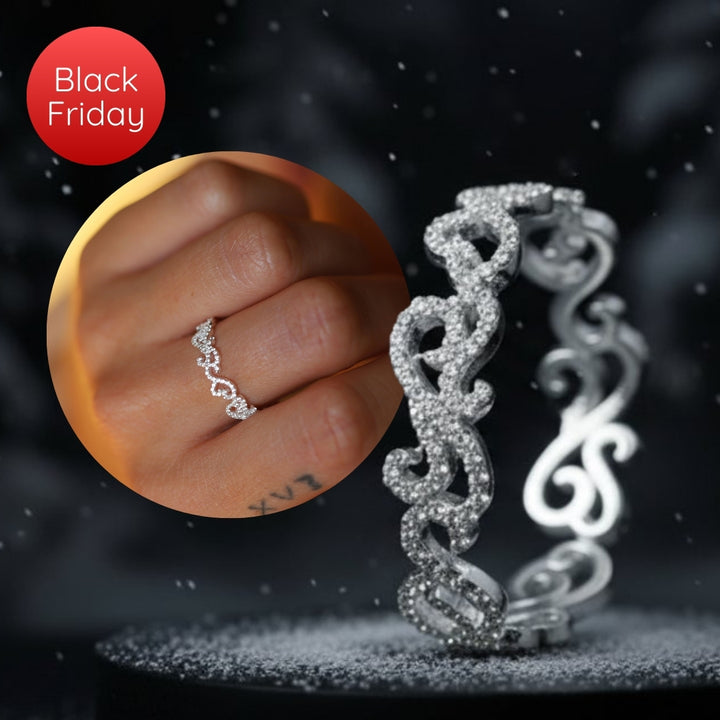 Anneau (deux tiers) "Arabesque Royale" en argent entièrement serti de zircons pour bague mood interchangeable