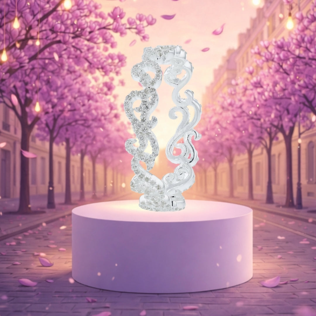 Inner ring (2/3 addon) "Royal Arabesque" in silver fully set with zircons for interchangeable mood ring