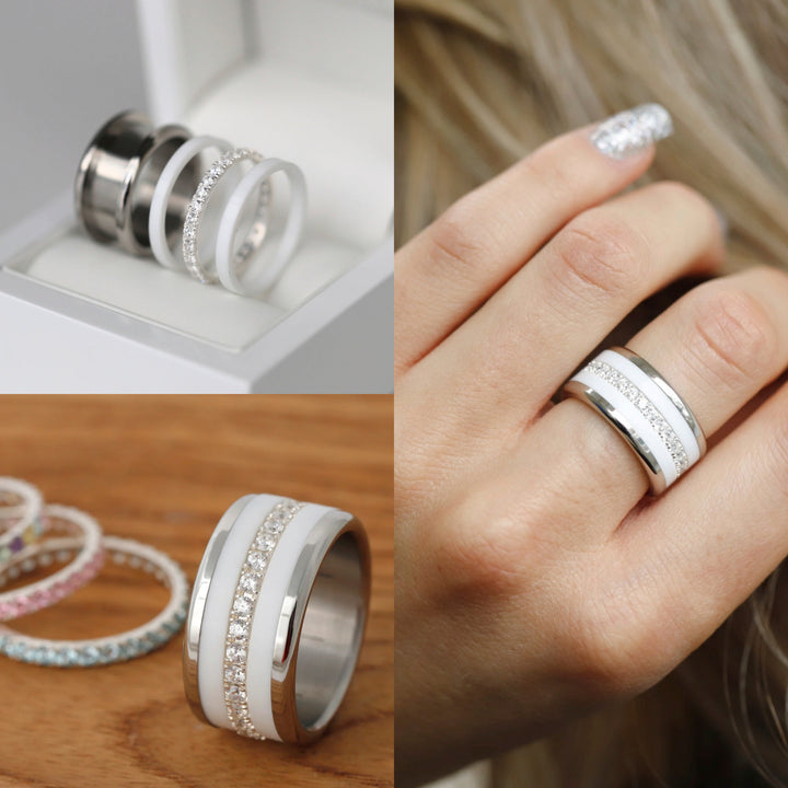 Aura mood Ring mit drei auswechselbaren Innenringen – eins aus 925 Silber mit Zirkonia-Steinen