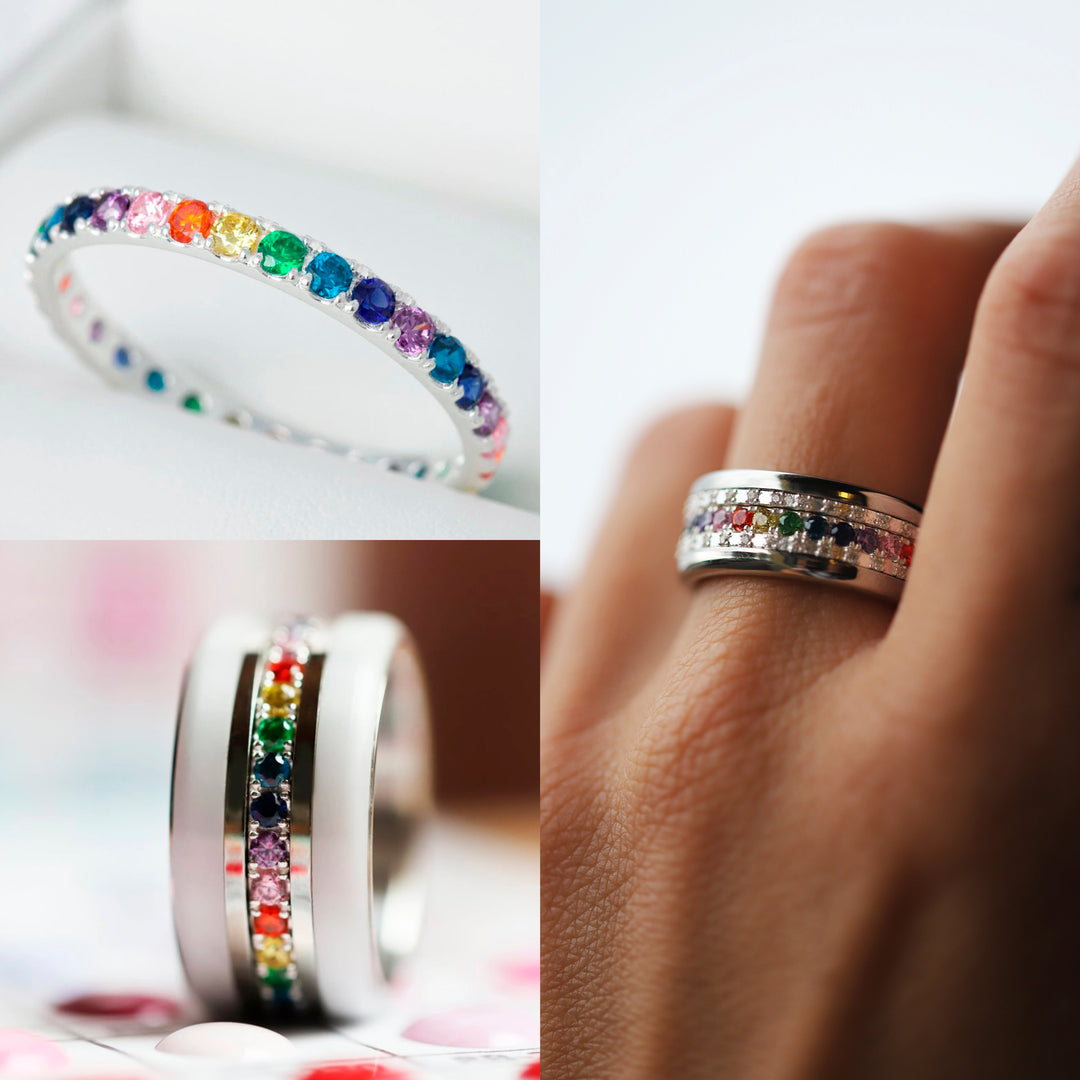 💍 Inner ring (medium addon) "Aura Rainbow" in 925 silver set with zircons