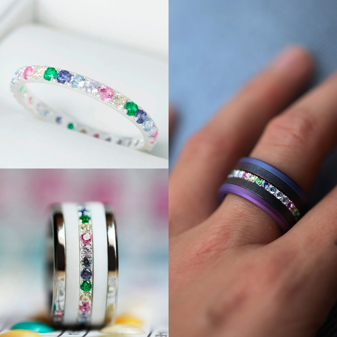 💍 Innenring (Medium Addon) "Aura Pastell Regenbogen" aus 925er Silber mit Zirkonia Steine besetzt