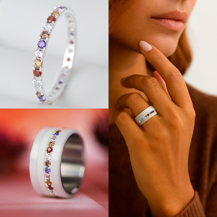 Inner ring (medium addon) "Autumn aura" in 925 silver set with autumn-colored zircons