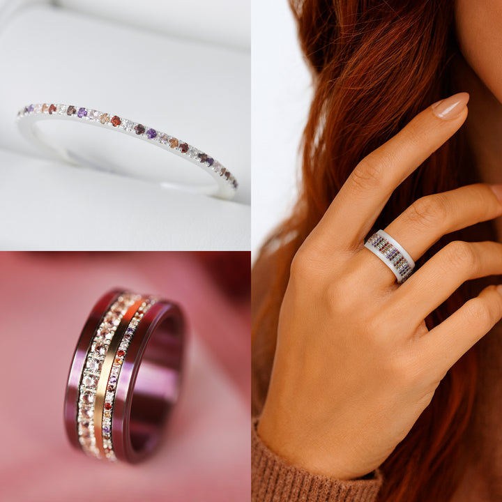 Anneaux (pack de deux minis) "Aura d'automne" en argent 925 serti de zircons couleurs d'automne