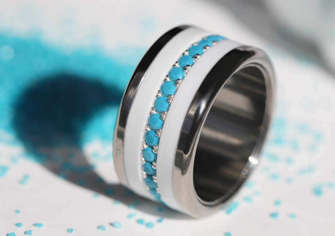 💍 Anneau (addon medium) "Aura Azura" en argent 925 serti de zircons turquoise opaque
