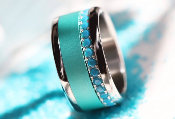 💍 Anneau (addon medium) "Aura Azura" en argent 925 serti de zircons turquoise opaque
