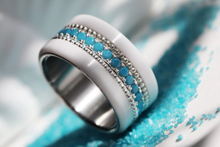 💍 Anneau (addon medium) "Aura Azura" en argent 925 serti de zircons turquoise opaque