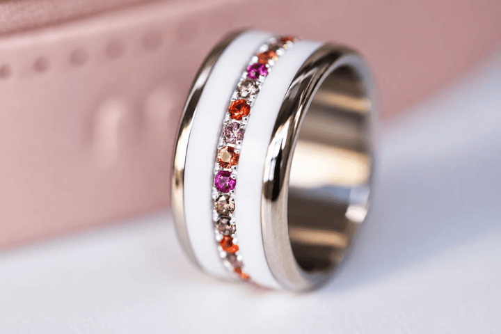 🍂 Aura Éclat d'Automne 🍂  Addon Medium en argent avec zircons aux couleurs automnales à combiner avec les bagues interchangeables mood