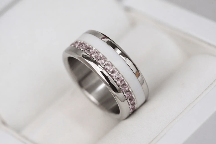 💜 Anneau (addon medium) "Aura Prisme" en argent serti de zircons mauve-rosé