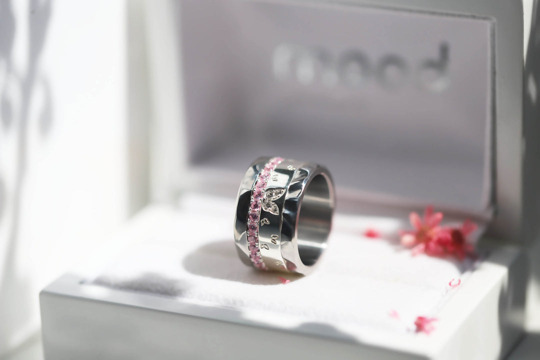 Inner ring (Medium addon) "Aura obscura" 925 silver set with black zircons