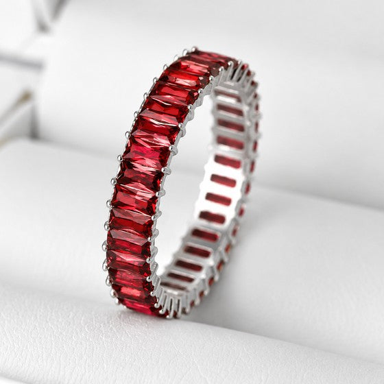 💍 Anneau (addon deux tiers) "Auraline Rouge" en argent 925 serti de baguettes rouges