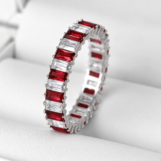 💍 Anneau (addon deux tiers) "Auraline Sucre d'orge" en argent 925 serti de baguettes rouges et blanches