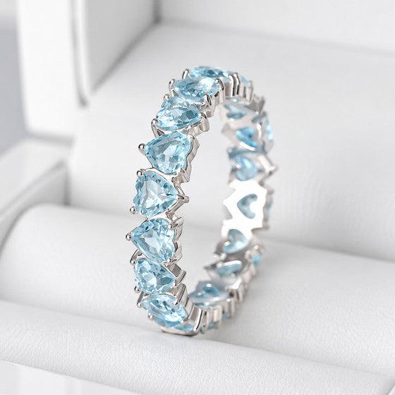 💍 Anneau (addon deux tiers) "Aurheart Céleste" en argent 925 serti de cœurs bleu ciel
