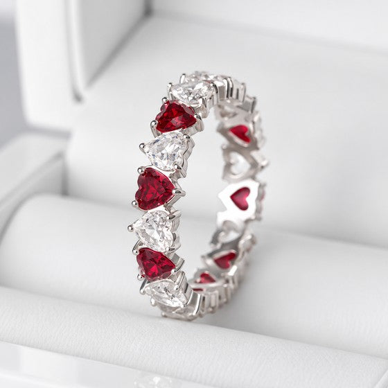 💍 Anneau (addon deux tiers) "Aurheart Sucre d'orge" en argent 925 serti de cœurs rouges et blancs