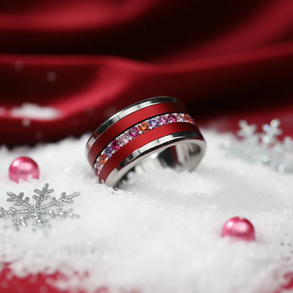 01 🎁 Inner ring (medium addon) "Aurora" Aura pinkish in 925 silver set with zircons