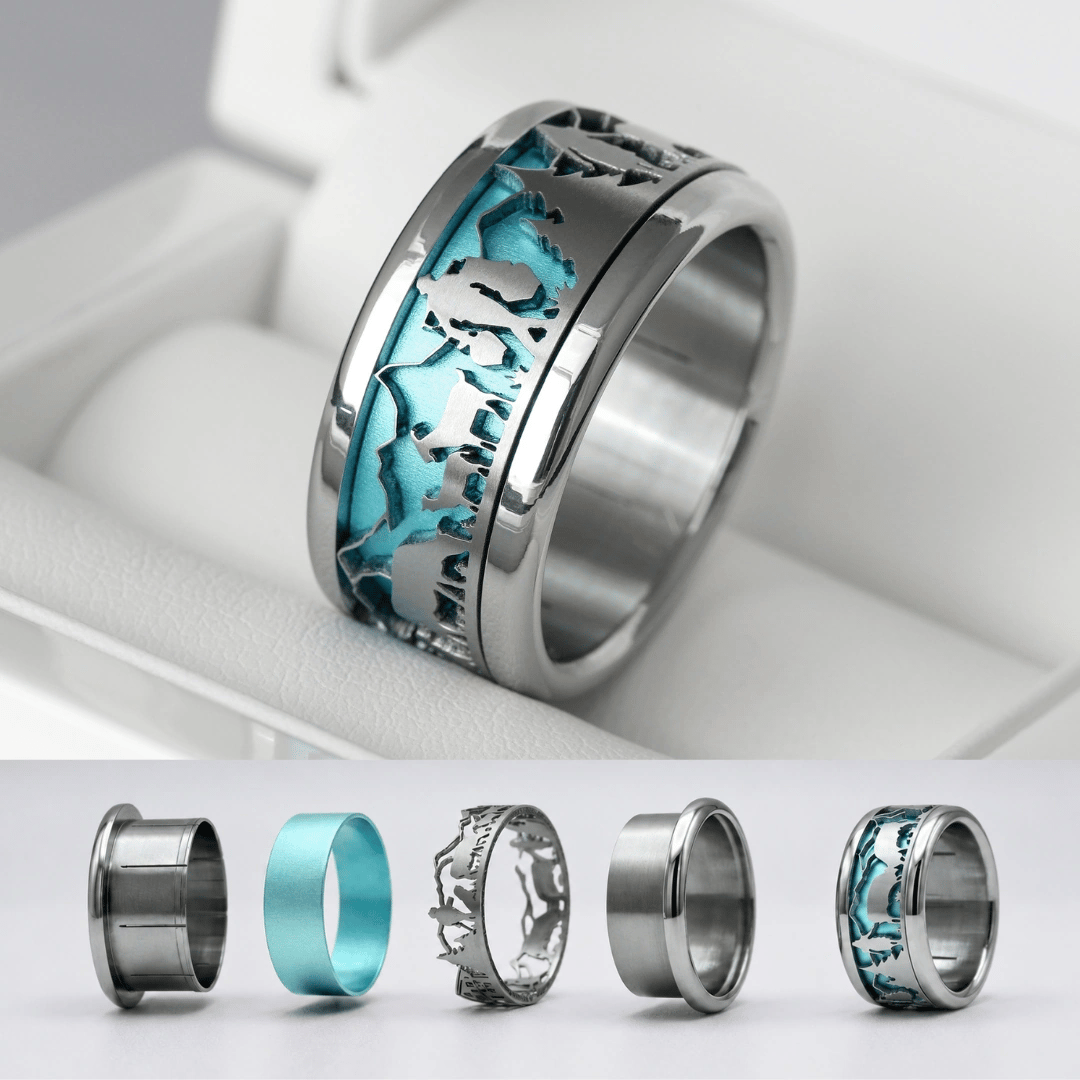 Bague mood interchangeable "Poya" avec motifs suisses et couleur interchangeable