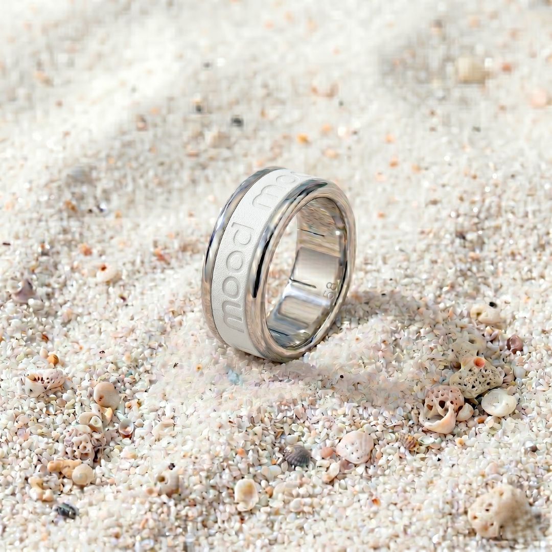 bague mood summer en acier inoxydable avec anneau interchangeable estampillé mood couleur blanc