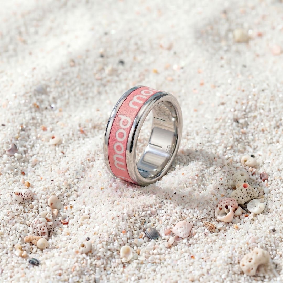 bague mood summer en acier inoxydable avec anneau interchangeable estampillé mood couleur rose