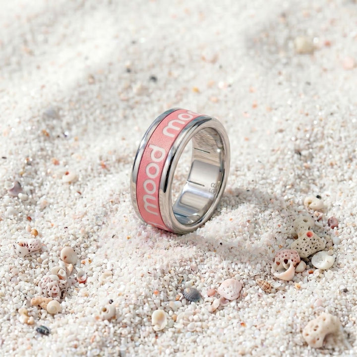 bague mood summer en acier inoxydable avec anneau interchangeable estampillé mood couleur rose